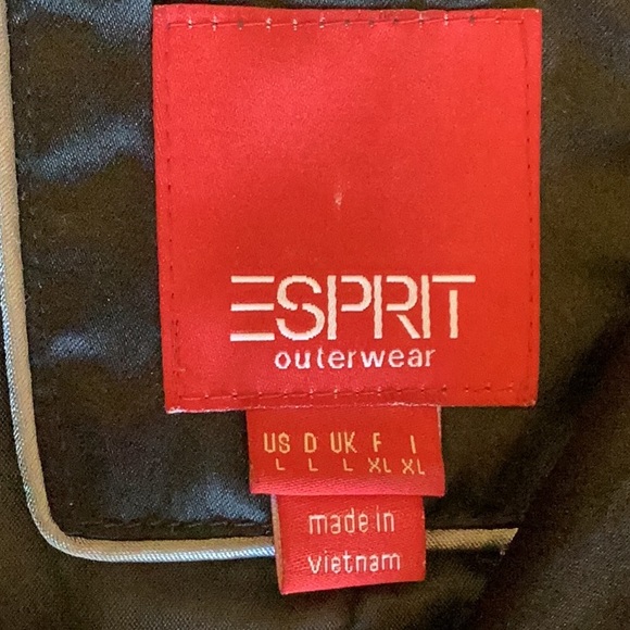 Esprit Outerwear slightly shiny black trench style raincoat.  Size large.  EUC - Picture 8 of 11